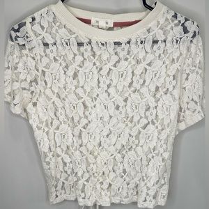 White lace, tie back, semi-cropped women’s top - S - Taylor & Sage